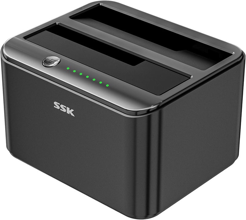 SSK Aluminum Hard Drive Docking Station, USB 3.0 to SATA Dual Bay External HDD Dock Caddy Reader for 2.5 & 3.5 inch SATA HDD SSD, with UASP Offline Cloner/Duplicator Function (2x20TB Supports) Black - Image 1